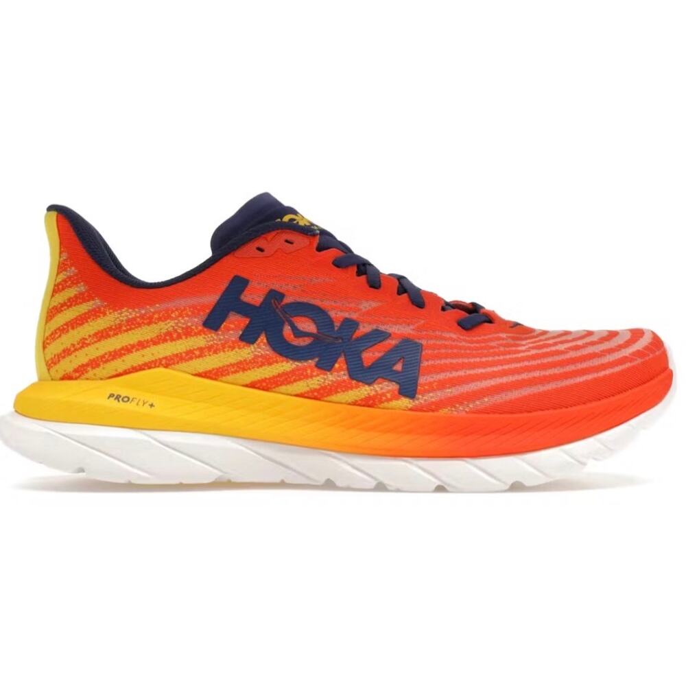 HOKA Mens Size 12D Mach 5 Running Shoes Flame/Dandelion/Navy Sneakers Comfort